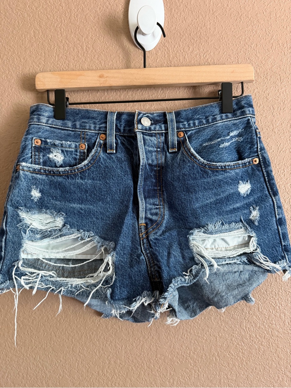 Levi's 501 Blue Distressed High-Rise Jean Shorts Size 26